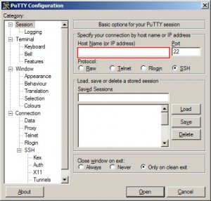 PuTTY first screen