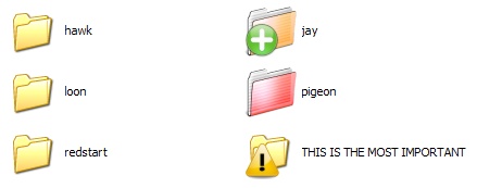 Windows XP folders list