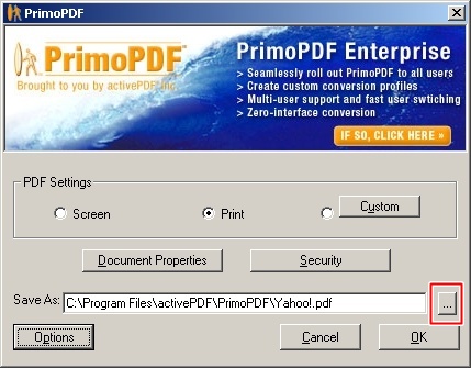 PrimoPDF print window